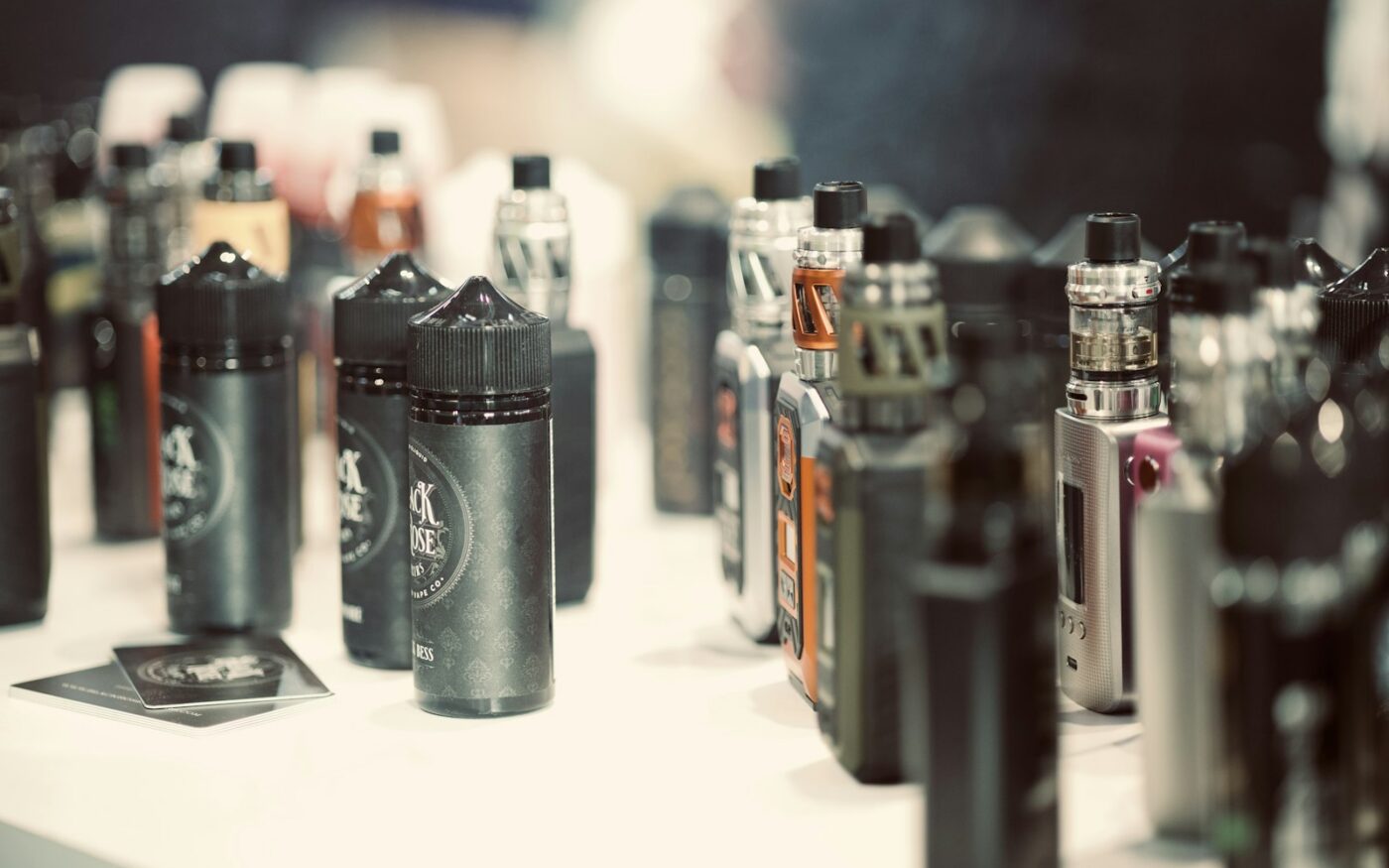 Table covered with assorted vaping devices