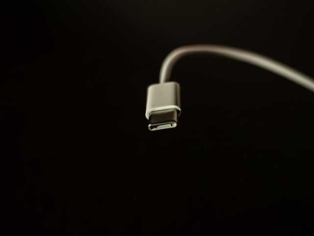 USB-C cable on a black surface