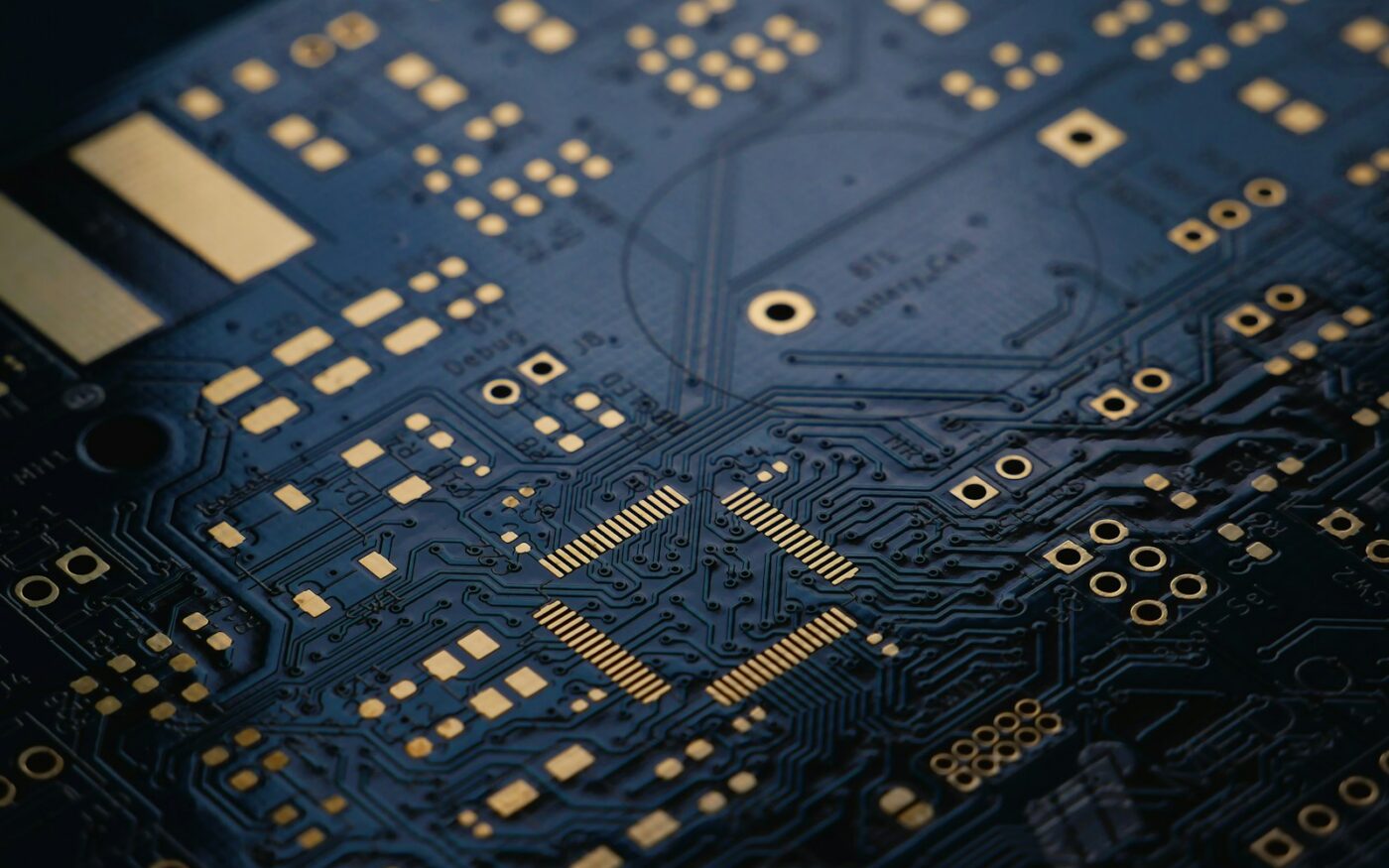Close-up of a dark blue circuit board