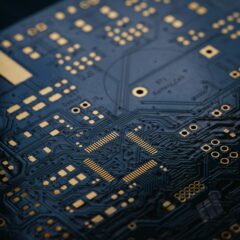 Close-up of a dark blue circuit board